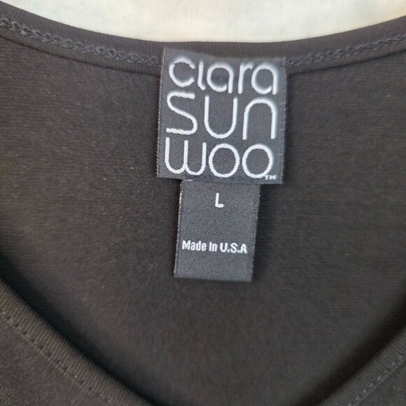 Clara Sunwoo Tunic Large V Neck Black Mesh Ruched Sleeves Chic Fall Top - Picture 4 of 8